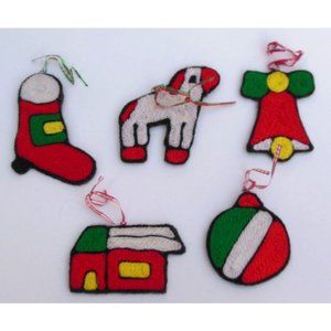 Lot of 5 Huichol Mexico Christmas Ornaments Folk Art Handmade Yarn 2 Side
